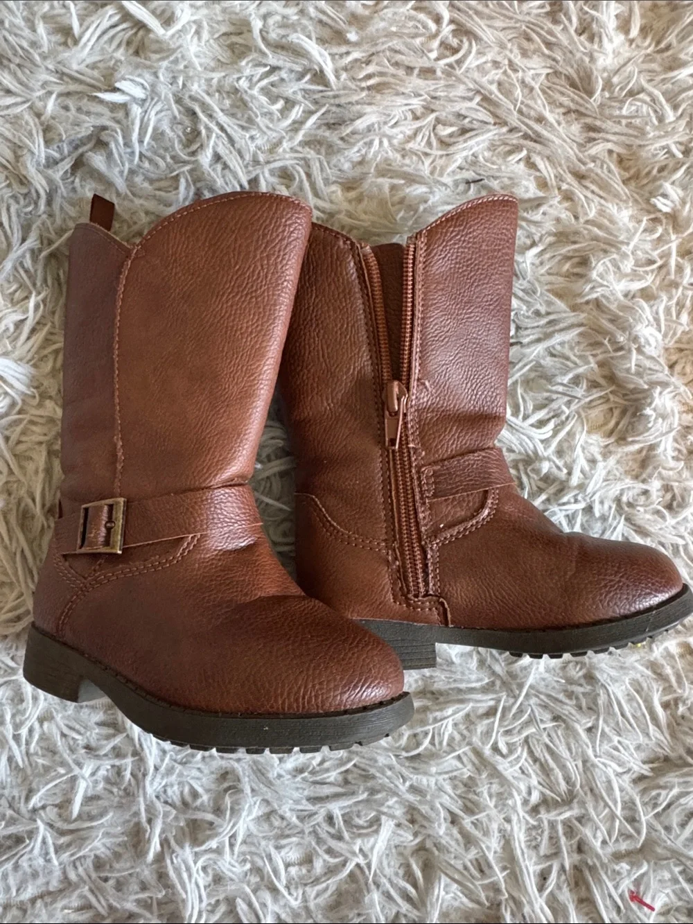 OshKosh B'gosh Brown Girls Faux Leather Pull-On Boots with Buckle